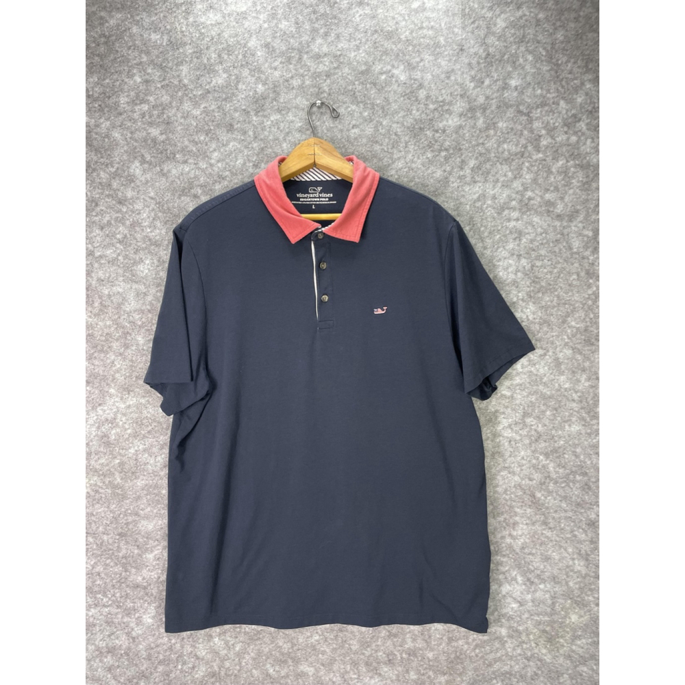 Vineyard Vines Polo Shirt Mens Large Navy Red Edgartown American Flag Whale